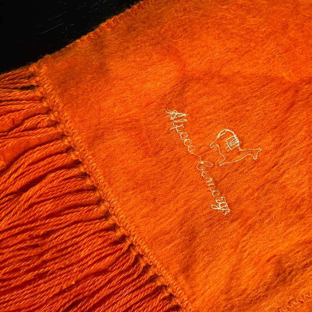 Bright Orange Alpaca Scarf with Fringe - Picture 2 of 5
